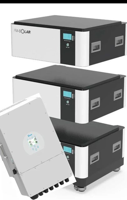 Deye 3-Phasen Hybrid-Wechselrichter On/Off-Grid 8kW mit 45kWh LiFePO4 Stapel-Batteriespeicher in Weiß - Bild 1
