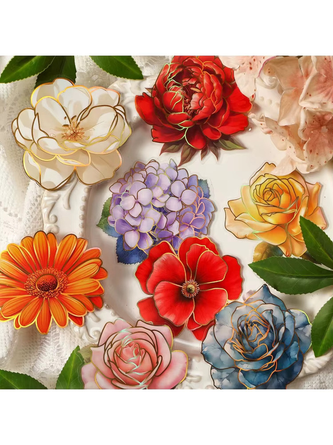 10 Blatt Goldfolien-Blumenaufkleber mit glänzendem vergoldetem Muster für dein Scrapbook und DIY-Bastelprojekte in Gold - Bild 5