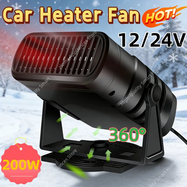 XMSJ Tragbarer Auto-Heizlüfter und Entfroster 200W für 12V/24V in Schwarz - Bild 1