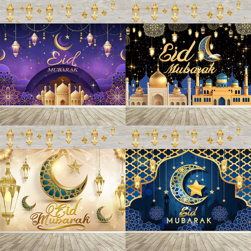 Islamische Ramadan und Eid Al Adha Dekoration mit Mond-Motiv, hängende Flagge in mehrfarbigem orientalischem Design - Bild 2
