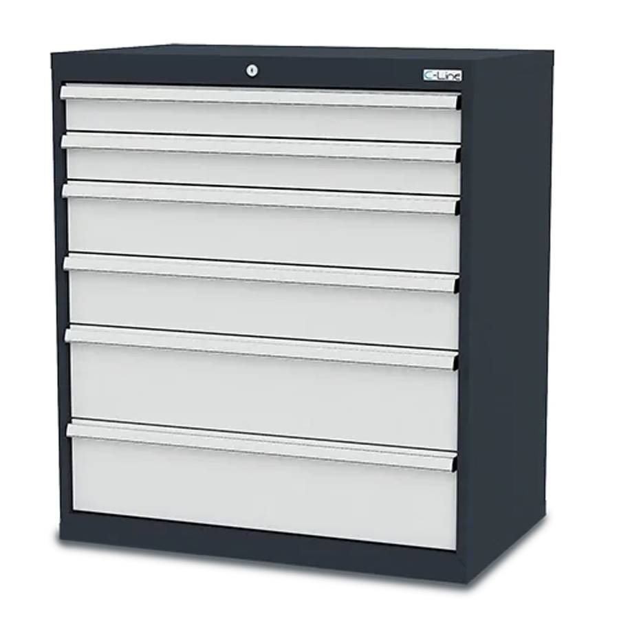 Simplaflex Schubladenschrank mit 6 Schubladen aus Stahlblech, grau, B/T/H: 90 x 57,5 x 102 cm - Bild 2