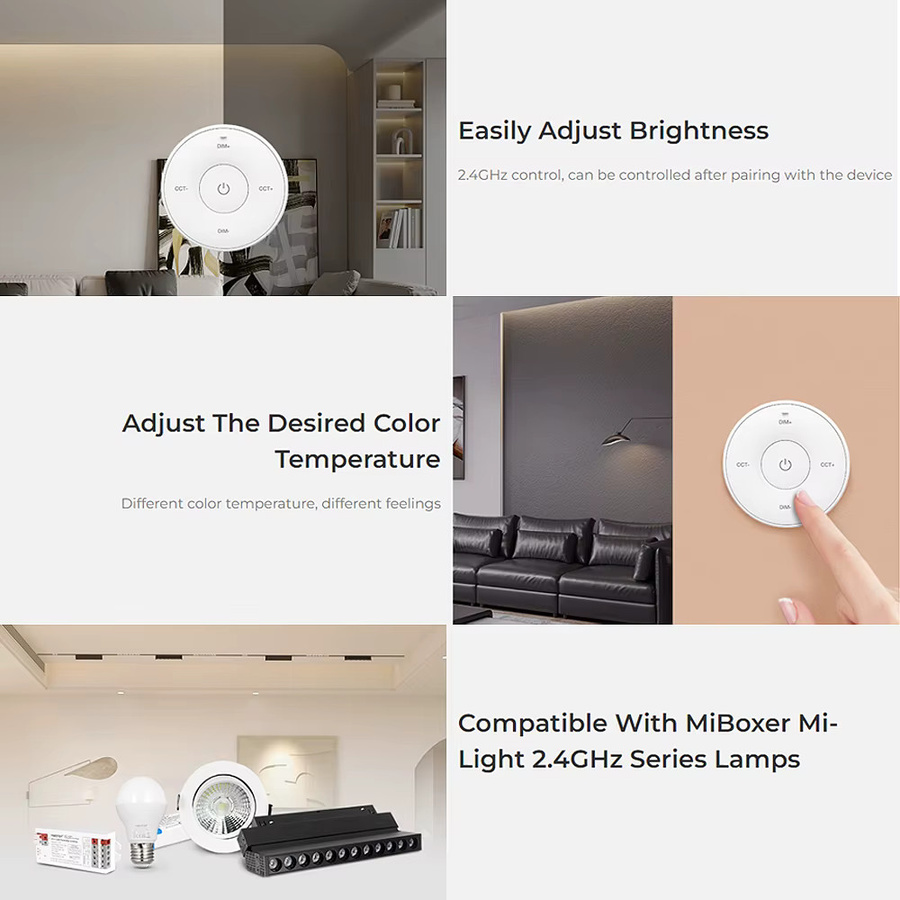 Miboxer K2S Mini RF Panel Fernbedienung zur Steuerung von dimmbaren CCT-Lampen in Weiß - Bild 3