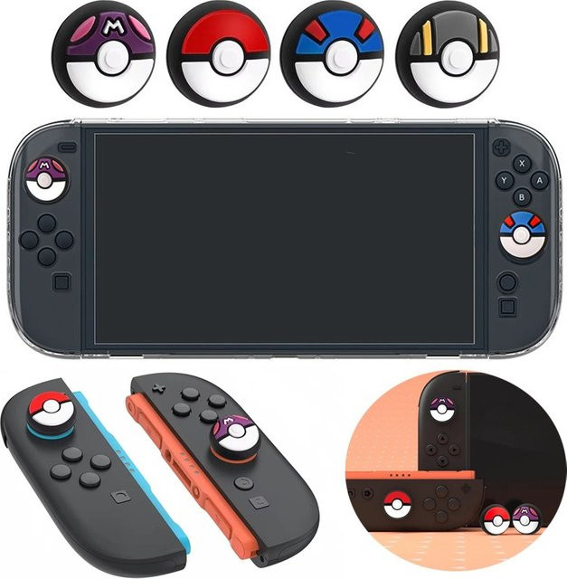 4 Stück Cartoon Poke Ball Silikon-Daumengriffkappen für Nintendo Switch 2 Joy-Con Controller Joystick Schutzabdeckung, Multicolour - Bild 1