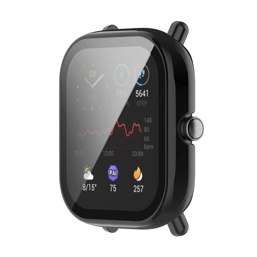 Schutzhülle für Huami Amazfit Bip U, U Pro, GTS 3 und GTS 2 Mini aus hartem PC mit Glas-Displayschutz in Schwarz - Bild 3