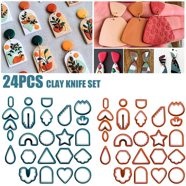 24-teiliges DIY-Ton-Ohrring-Ausstecher-Set aus Kunststoff in Multicolour für handgefertigte Polymer-Ton-Schmuckstücke - Bild 1