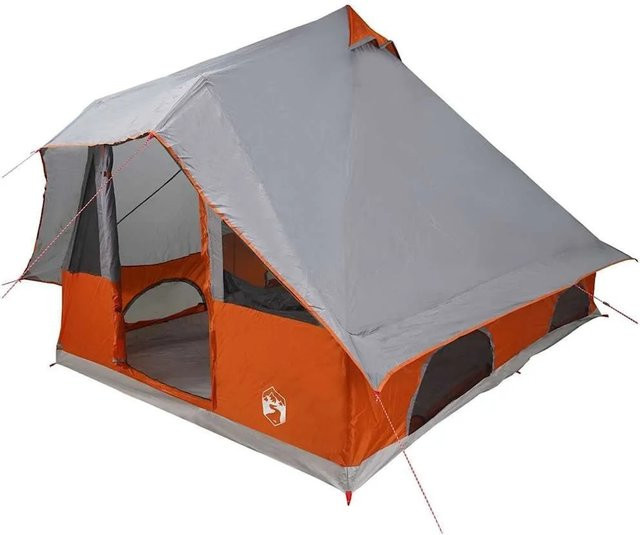 vidaXL Tipi Zelt mit Dach in Grau und Orange aus Taft, B/T/H: 358 x 296 x 258 cm - Bild 1