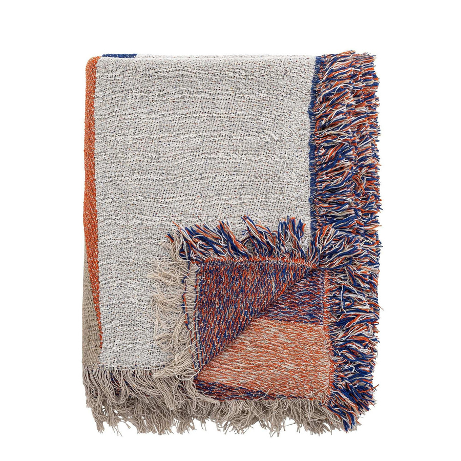 Bloomingville Plaid Clarita aus recycelter Baumwolle in Orange und Blau, B/B: 130 x 160 cm - Bild 1