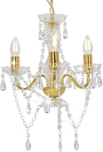 vidaXL Kronleuchter mit Perlen in Gold, Rund, 3xE14, Durchmesser: 42,0 cm, Höhe: 36,0 cm - Bild 1