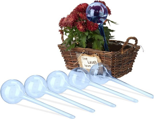 Relaxdays Selbstbewässernde Bewässerungskugeln aus Kunststoff für Topfpflanzen und Balkonkästen, 6er Set, Blau, Höhe: 28 cm, Durchmesser: 8 cm - Bild 1