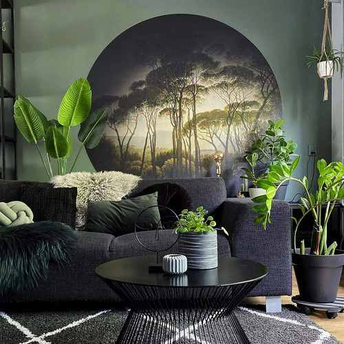 K&L Wall Art Vliestapete Runde Vliestapete Kiefern Wald Retro Landschaft mehrfarbig matt - Bild 2