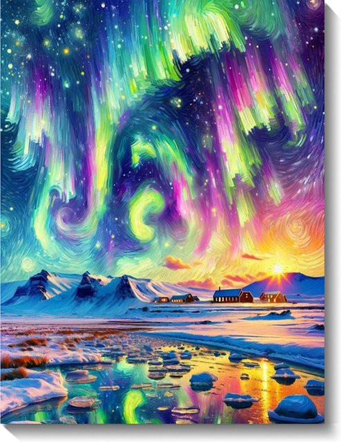 5D Diamant-Malerei-Set Aurora-Schloss Landschaft von QIZITENG in Multicolor, rundes Diamant-Mosaik zur Heimdekoration - Bild 1