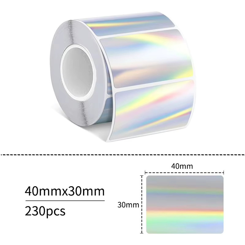 DETONG Selbstklebendes Thermopapier für Laser-Thermoetikettendrucker, Farbe: Weiß und Silber, kompatibel mit M110, M220, M200, E210, P50, DETONG P1 und WP9520, Breite: 40-50 mm - Bild 2