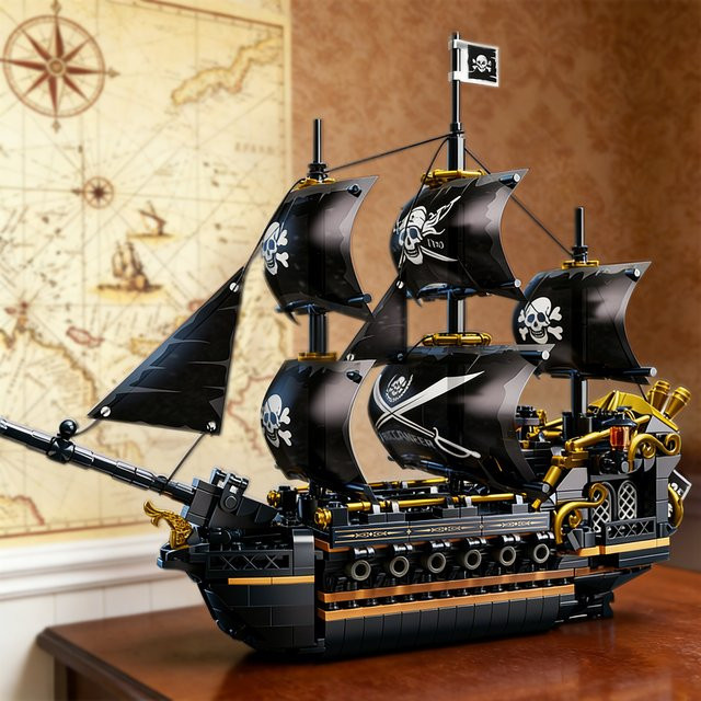 TOYLINX Piratenschiff-Bausteinset, Schwarz, Piraten, Kunststoff - Bild 1