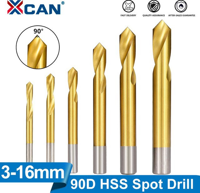 XCAN HSS-NC-Punktbohrer mit Hartmetall-Stub-Mittelbohrer und 90 Grad Fase in Gold für CNC-Werkzeugmaschinen, Durchmesser: 3–16 mm - Bild 1