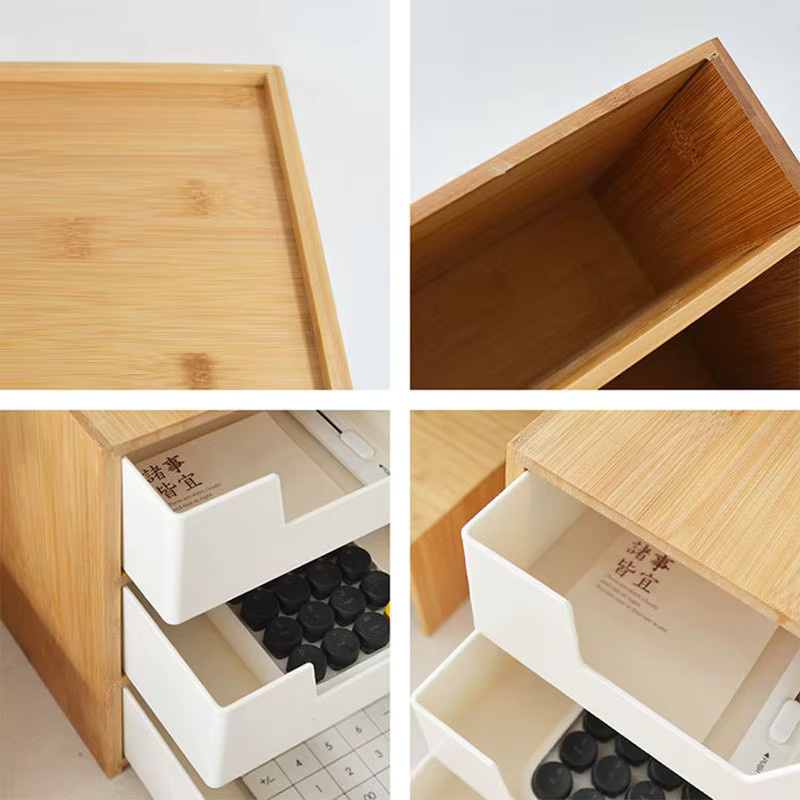 Bambus Schreibtisch-Aufbewahrungsboxen aus ABS-Kunststoff, stapelbare mehrschichtige Schubladen-Organizer in Schwarz für deine Haushaltsorganisation - Bild 2