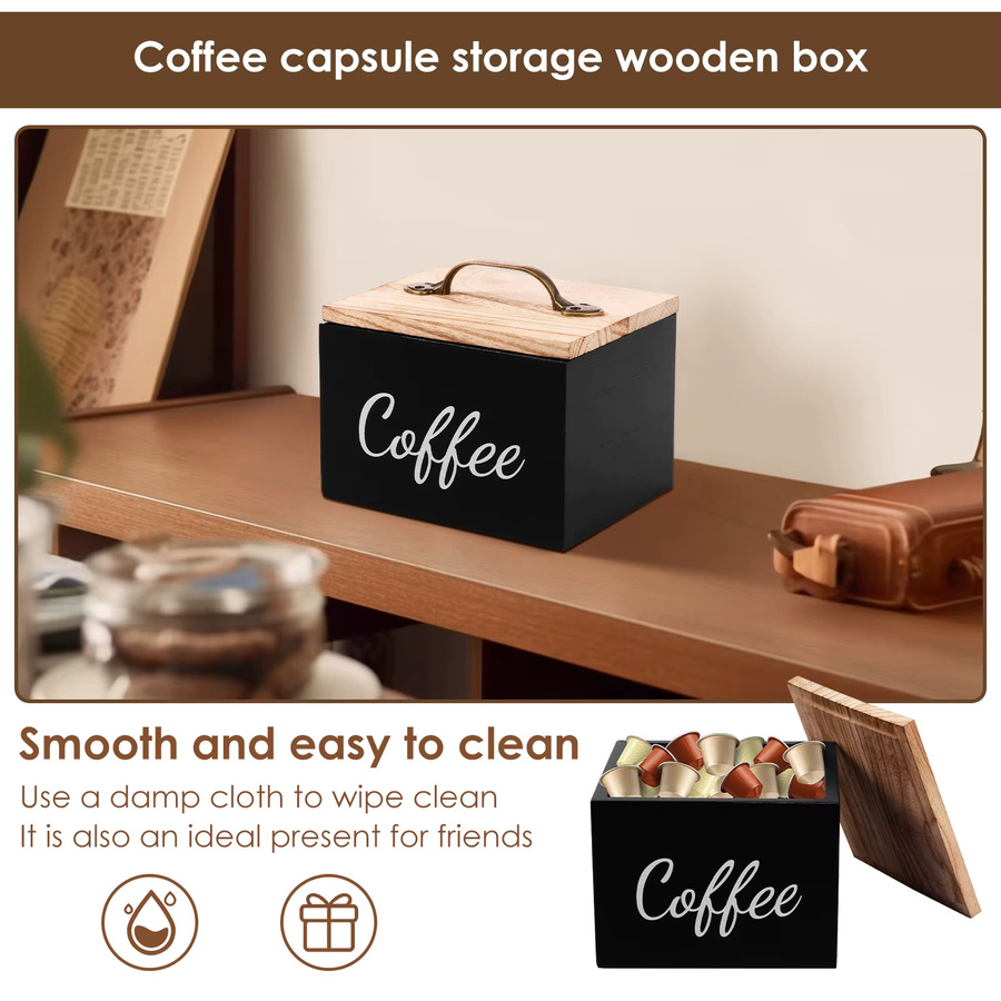 Willstar Kaffee-Aufbewahrungsbox aus Holz mit Deckel für Nespresso und Keurig Kapseln, Farbe: Braun oder Schwarz - Bild 6