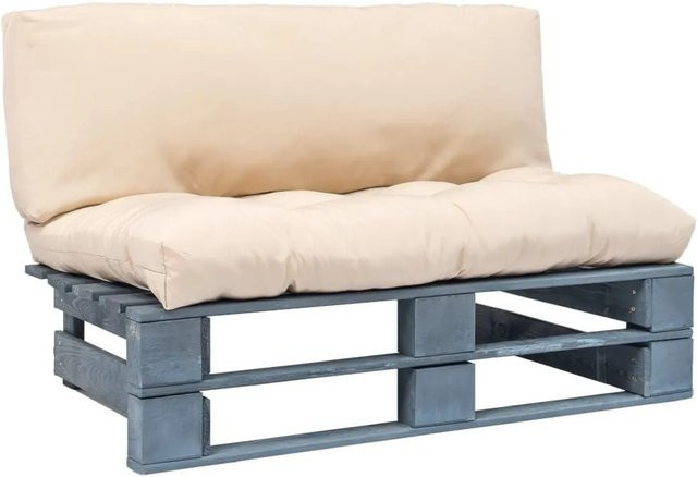vidaXL Outdoor-Sofa aus Kiefernholz mit Kissen in Sand und Grau - Bild 1
