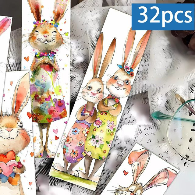 32 Stück Lesezeichen mit Hasenmotiv in Multicolor aus Papier - Bild 1