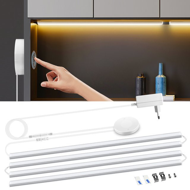 Rybakov LED Unterbauleuchte mit Bewegungssensor und Touch-Schalter, dimmbar, Holz-Design, Weiß - Bild 1