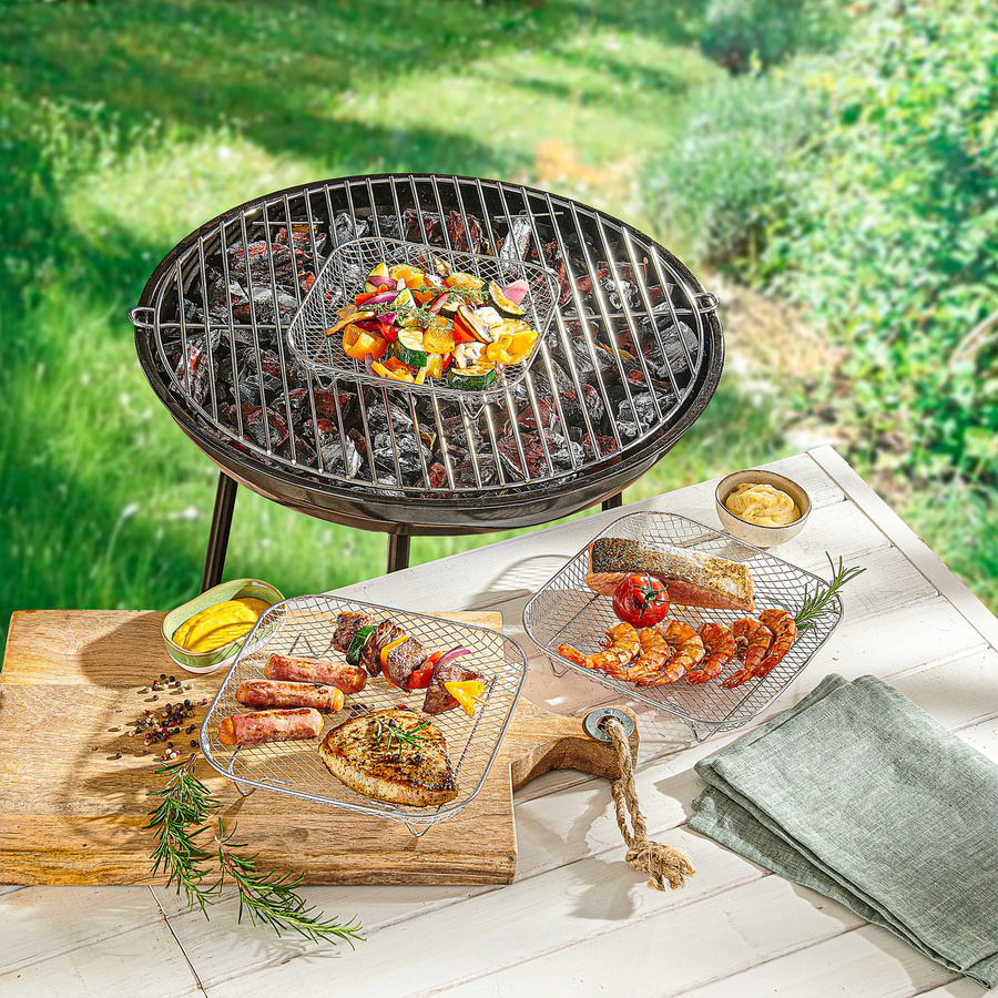 Genialo Grill-Korb aus Drahtgeflecht, 3 Stück, Silber - Bild 2