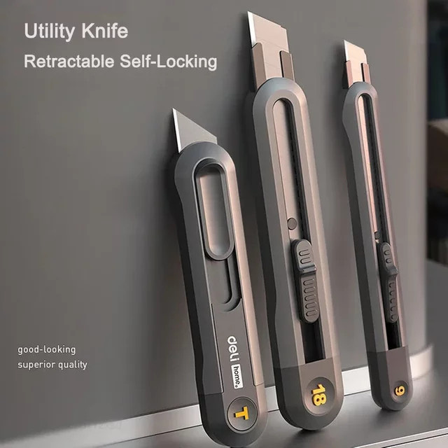 Deli Allzweckmesser Black mit einziehbarem Druckknopf und 3-Styles-Klinge für Büro und Schreibwaren - Bild 1