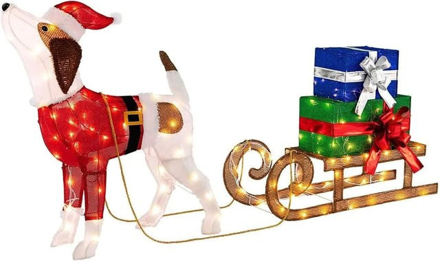 Costway Weihnachtsdeko LED Hund mit Schlitten und Geschenkboxen in Multicolour - Bild 1