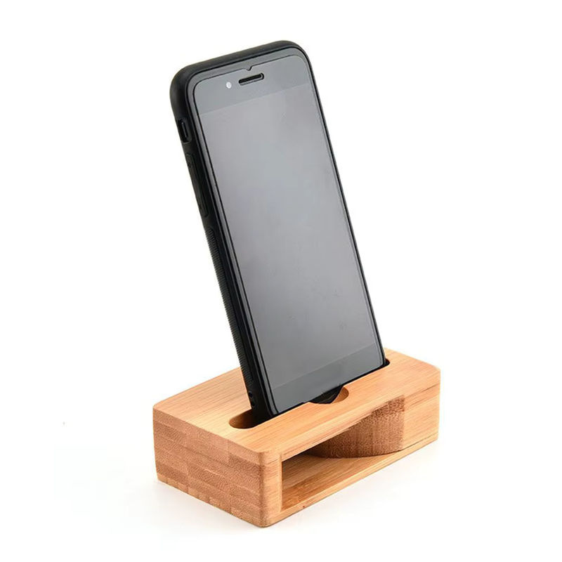 Bambus Lautsprecher Verstärker und Handy Halter aus Holz für Desktop-Ständer in Braun und Gelb - Bild 5