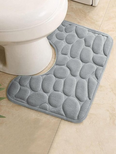 Premium U-förmige Toiletten Fußmatte für den Waschraum, wasserdichte und rutschfeste Bodenmatte aus Polyester, Farbe: Lichtgrau, B/T: 50 x 40 cm - Bild 1