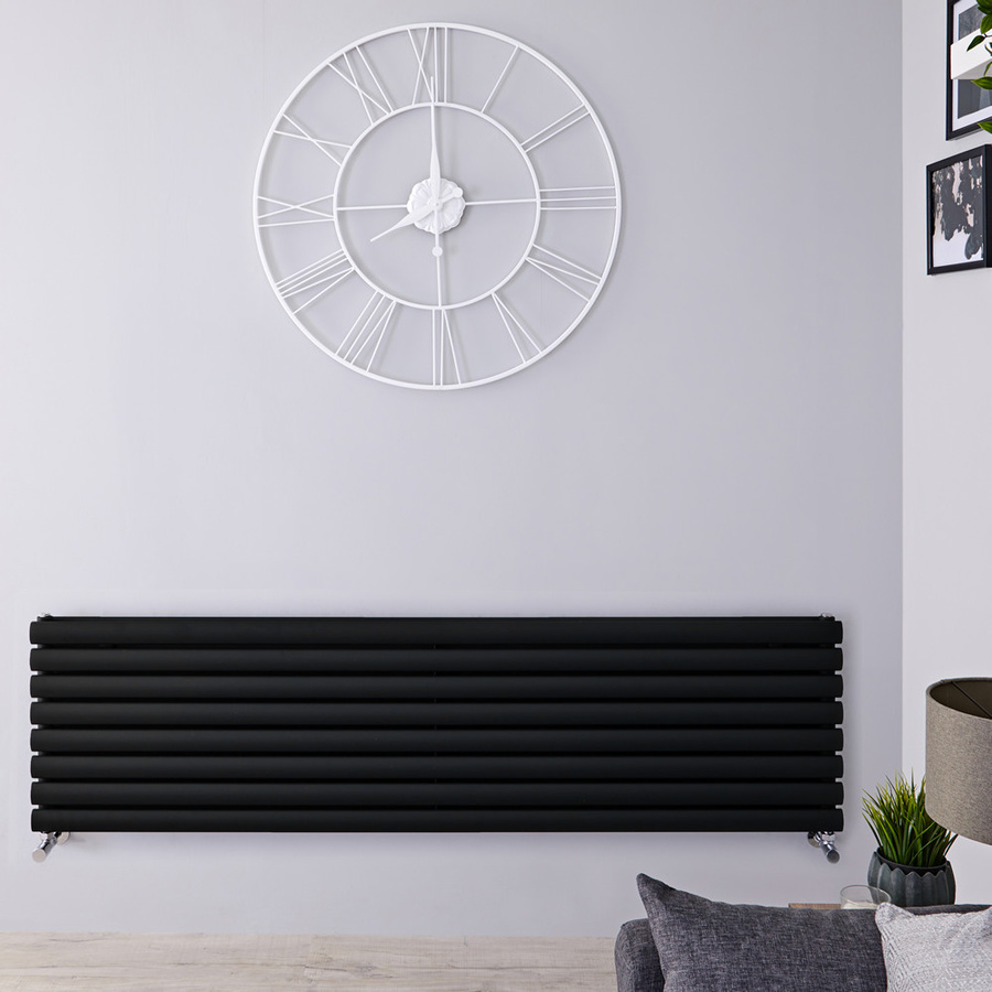 Hudson Reed Revive Design Heizkörper Horizontal Doppellagig Schwarz B: 160 cm, H: 47,2 cm - Bild 1