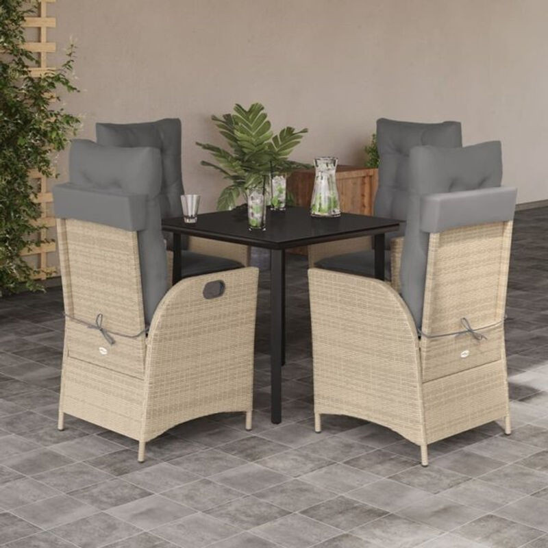 5-tlg. moderne Garten-Essgruppe aus Poly-Rattan mit Kissen und Glastisch in Beige von vidaxl - Bild 1