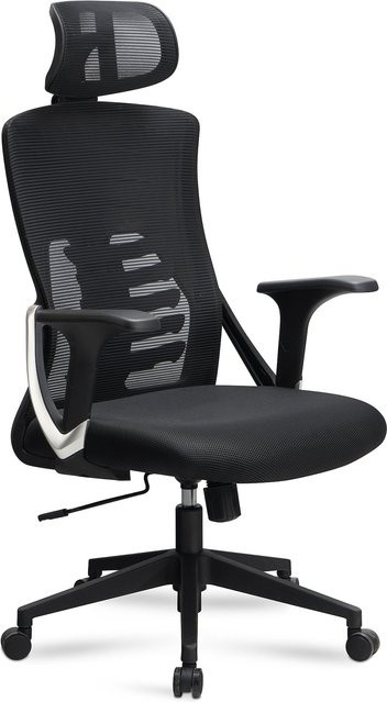 Bürodrehstuhl ASTRA in Schwarz mit Mesh-Rückenlehne, Kopfstütze und 4-fach Lordosenstütze - Bild 1