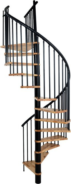 Minka Spindeltreppe Spiral Effect in Schwarz mit Buche Holzoptik, Geschosshöhe: 305,5 cm - Bild 1