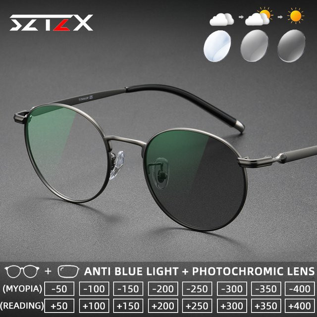 SZTZX Lesebrille, Titan, Rund, Vollrand, Photochrom, Blaulichtfilter - Bild 1