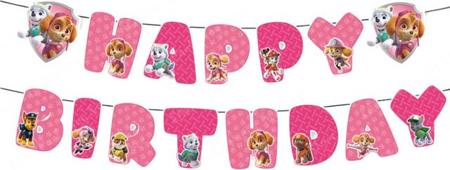 Skye Paw Patrol Party Girlande Pink Papier Wimpel Banner für Kinder Geburtstag Dekoration - Bild 1