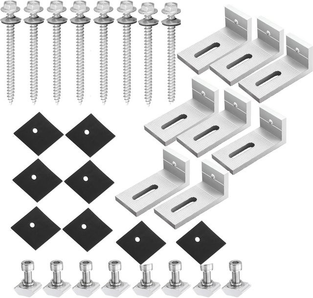 CP-SETUNO Solar-Montage-L-Halterung aus Aluminiumlegierung in Silber, 8 Stück mit Zubehör für Photovoltaik-Solarmodule an Wohnmobilen und Booten - Bild 1
