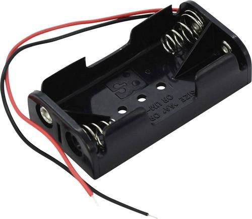 Takachi SN32 Batteriehalter für 2x Mignon AA Batterien mit Kabel in Schwarz, B/T/H: 57,6 x 31,2 x 15,2 mm - Bild 1