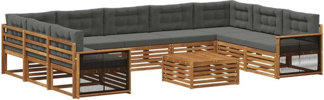 vidaXL Outdoor-Sofagarnitur in L-Form aus Akazien-Massivholz mit 10 Kissen in Natur und Anthrazit - Bild 1