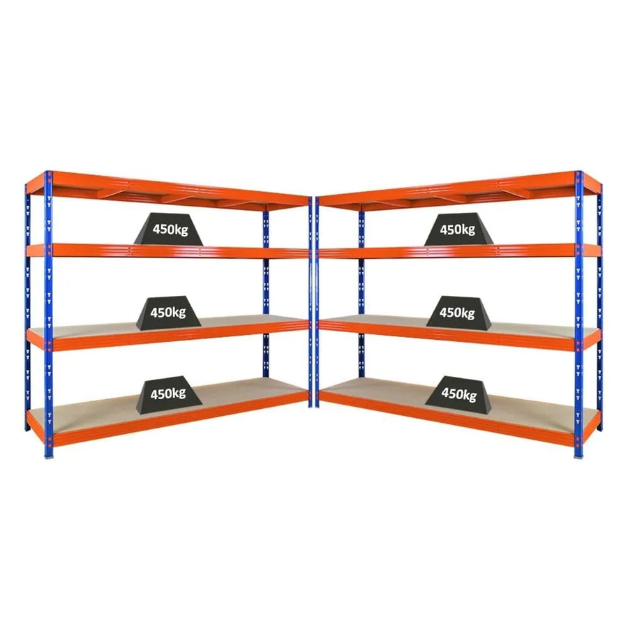 PROREGAL Rhino Profi Schwerlastregal Set aus 2 Stück, Blau/Orange, 4 Ebenen mit Spanplatten, H x B x T: 180 x 240 x 60 cm - Bild 2