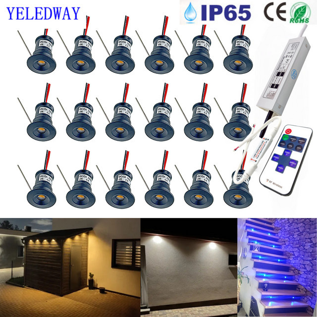 YELEDWAY RGB LED-Spot Set mit Fernbedienung, dimmbar, 1W 12V, weiß, für Schrank, Vitrine, Treppen und Deckenbeleuchtung - Bild 1