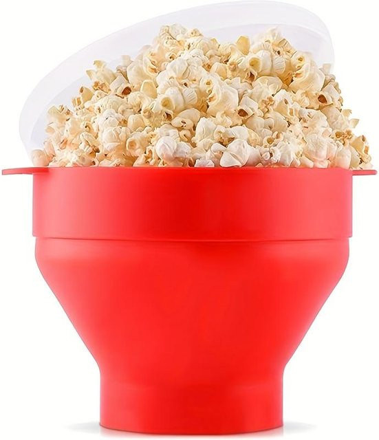 BC-Warm Home Popcornschale aus Silikon mit Deckel und Griff, zusammenklappbar und mikrowellengeeignet, Beige, B/T/H: 24,0 x 20,0 x 14,5 cm - Bild 1