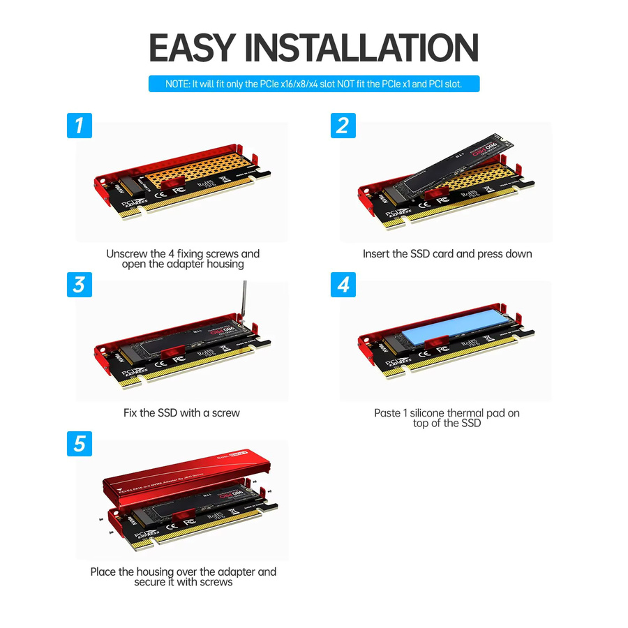 JEYI M.2 NVMe zu PCIe 4.0 x16 Adapter in Rot mit Aluminium-Kühlkörpergehäuse für Samsung 980 PRO und 970 EVO - Bild 4