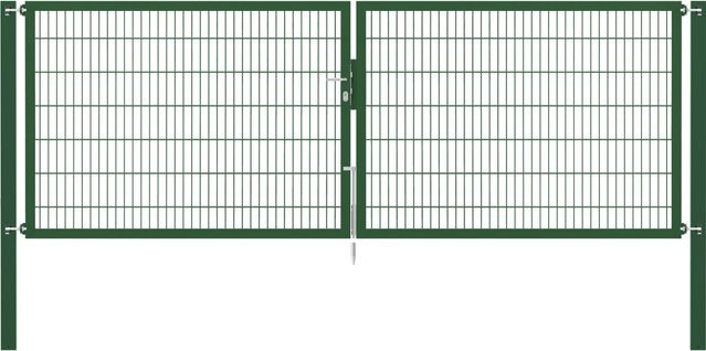 Doppeltor Flexo Plus in Grün aus Stahl mit Pfosten, Breite: 400 cm, Höhe: 140 cm, Pfosten: 100 x 100 cm - Bild 1