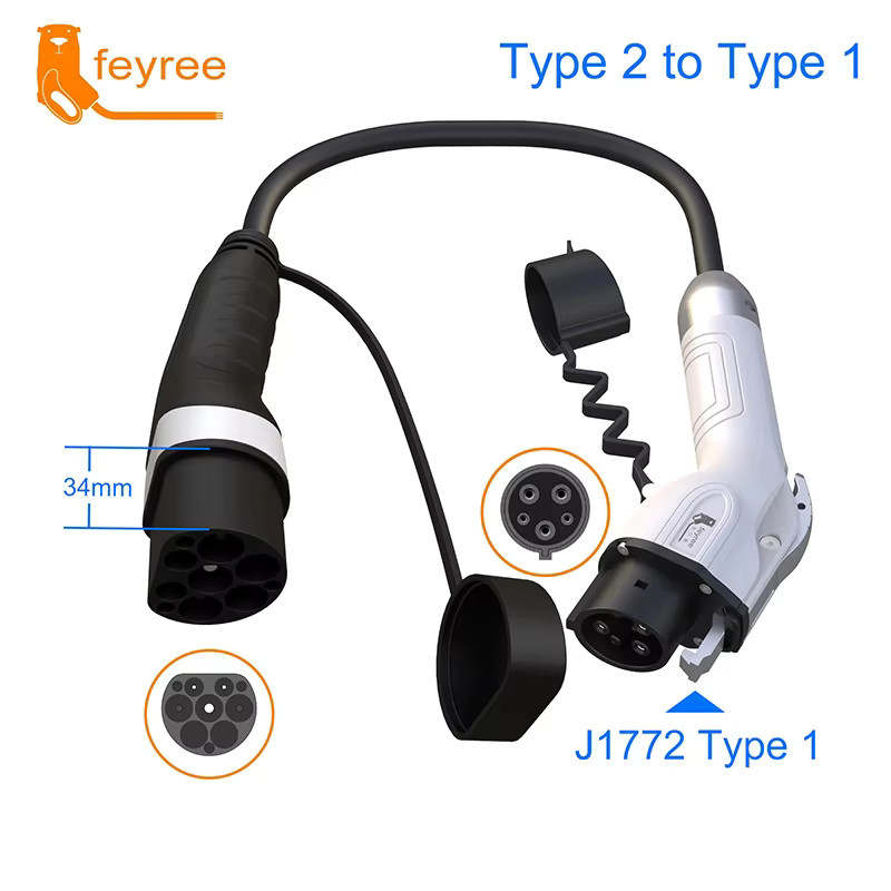 Feyree Auto EVSE Ladekabel Typ2 auf Typ1 J1772 Ladekabeladapter für EV-Ladestationen 16A 3,5kW 32A 7kW - Bild 3