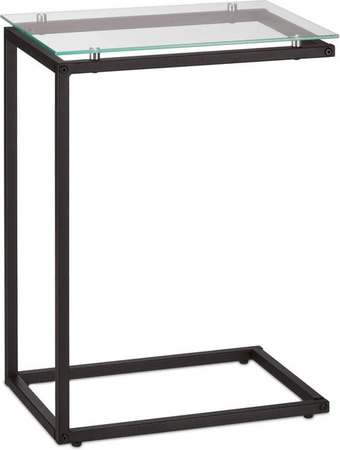 Relaxdays Beistelltisch im Bauhausstil aus Glas und Metall in Schwarz, B/T/H: 61 x 30 x 45 cm