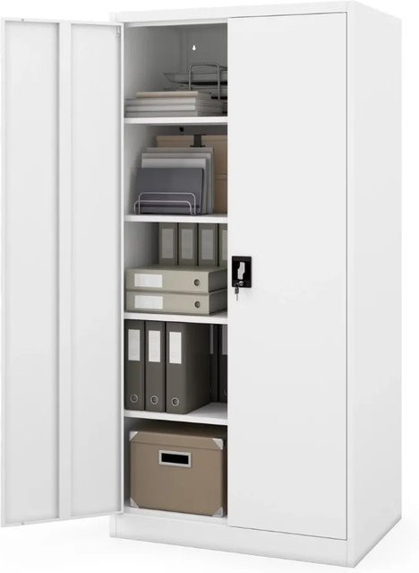 JAN NOWAK Metall-Aktenschrank mit 5 Ebenen und Schloss, Weiß, H x B x T: 185 x 90 x 60 cm - Bild 1