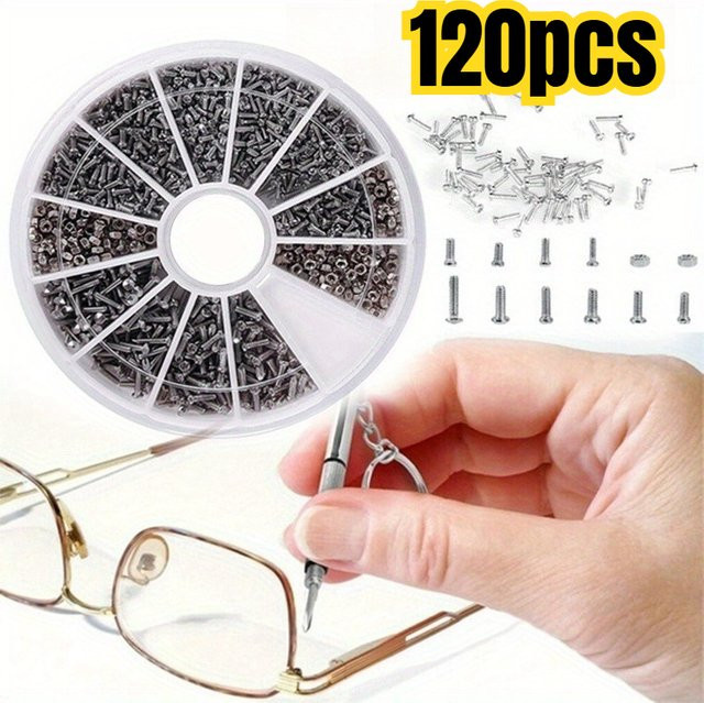 120-teiliges Miniatur-Schrauben-Sortimentsset aus Edelstahl in Silber mit 12 Typen M1 bis M1,6 inklusive Muttern, Bolzen und Organizer - Bild 1