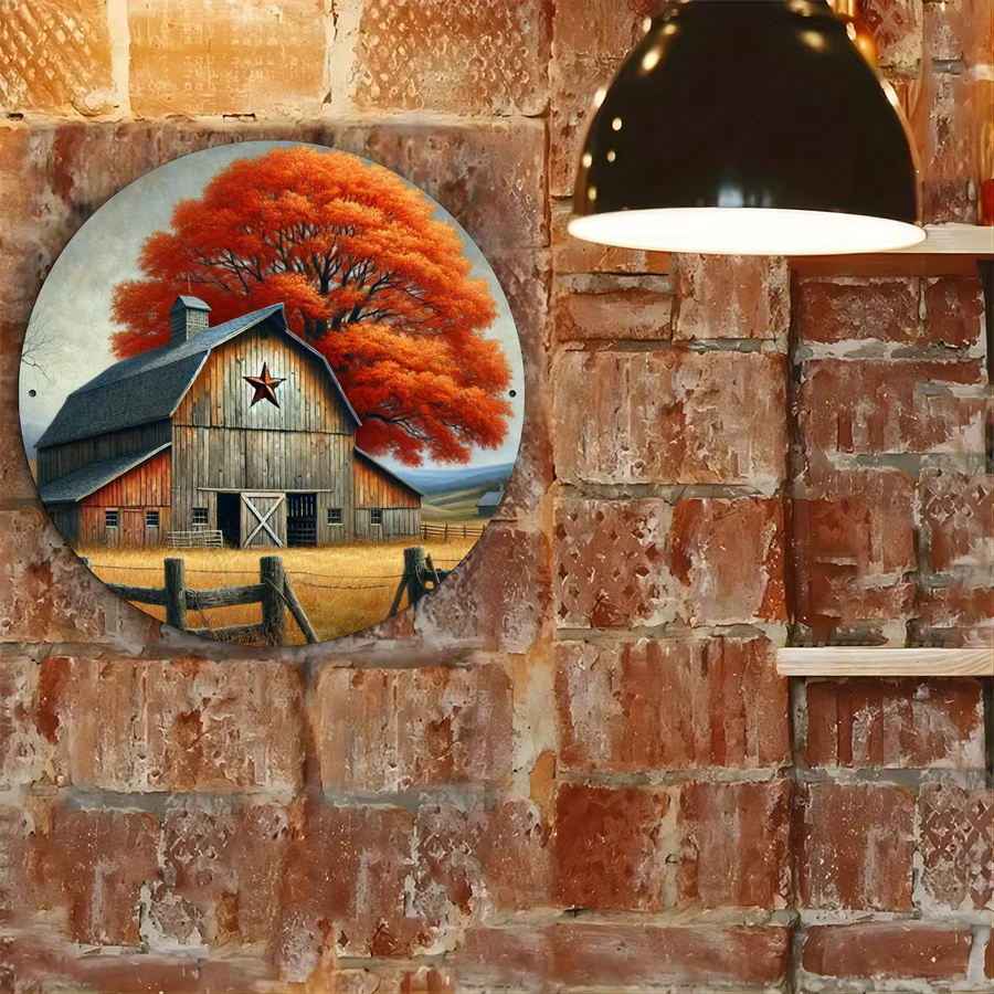 Rundes Metallschild von CIFBUY im rustikalen Bauernhaus-Stil mit herbstlichem Blumen- und Blattdesign in Rot und Mehrfarbig, Durchmesser: 20 cm - Bild 4
