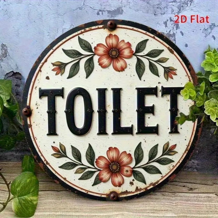 HELLOYOUNG Vintage Toilettenschild Retro Badezimmer Dekor aus Holz und Metall, Weiß, Durchmesser: 20 cm - Bild 6