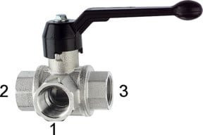 Riegler 3-Wege-Kugelhahn Standard mit L-Bohrung aus vernickeltem Messing in Silber, Rp 1/4, DN 8 - Bild 1