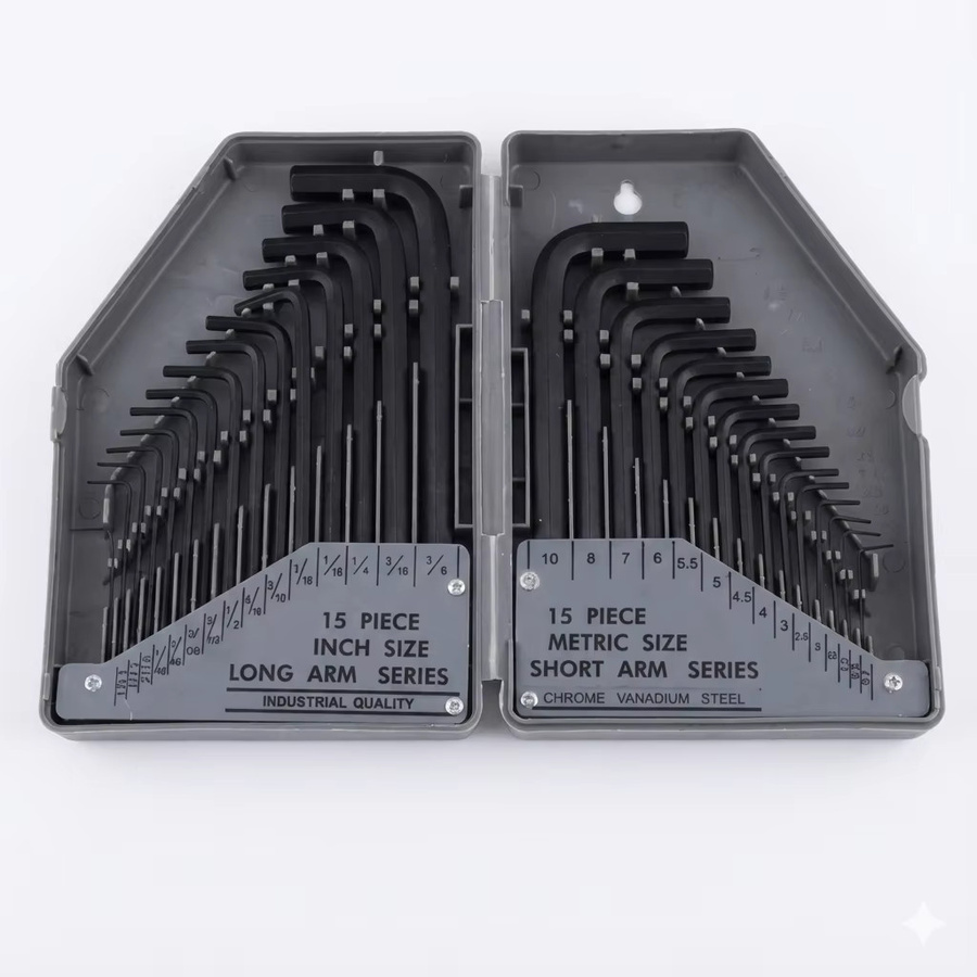 30-teiliges Inbusschlüssel-Set aus Chrom-Vanadium-Stahl in Silber mit metrischen und SAE Imperial L-Schlüsseln in langer und kurzer Ausführung für Fahrrad und Auto-Reparaturen - Bild 4